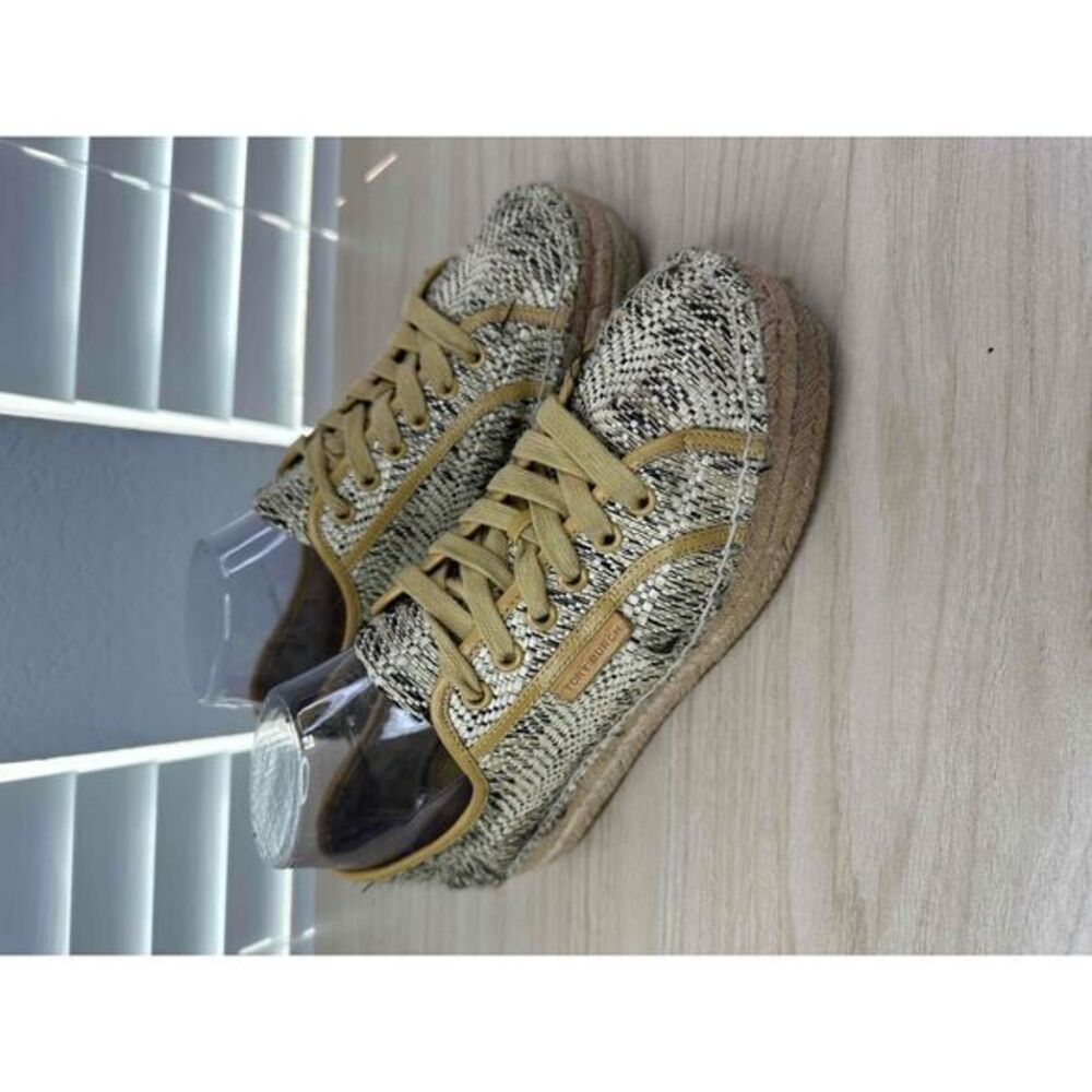 Tory‎ Burch Shoes Women's 7.5 Neutral Tweed Seaside Oxford Espadrille Sneakers